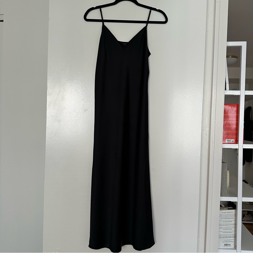 All Saints Black Adjustable Strap Slip Dress